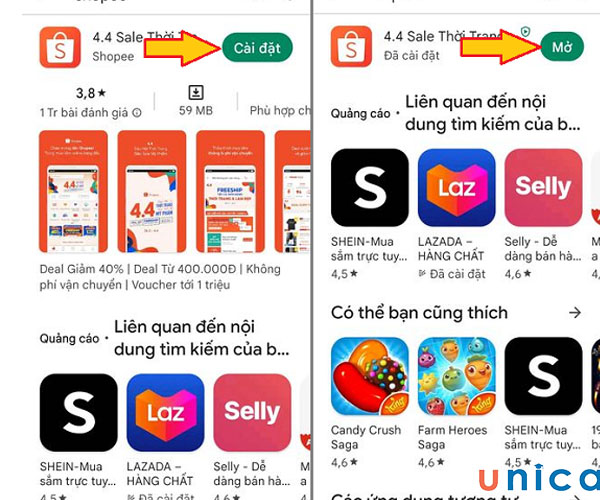 Nhấn nút cài đặt để bắt đầu tải ứng dụng