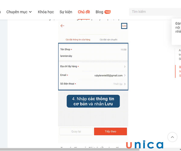 Nhập thông tin shop