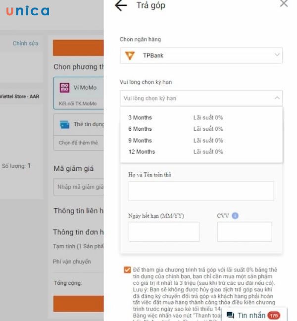 Chọn kỳ hạn thanh toán