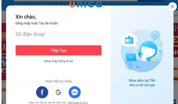 Đăng nhập vào tài khoản Tiki