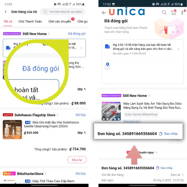 Tra cứu vận đơn Lazada qua app