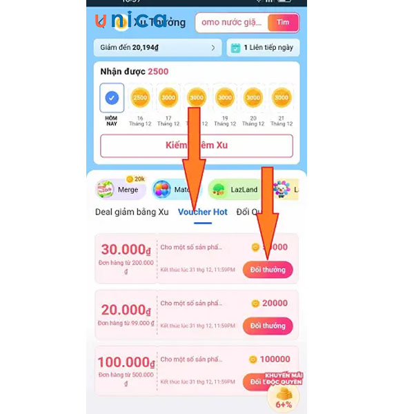 Dùng xu đổi voucher Lazada