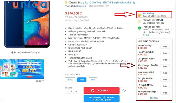 Mua điện thoại trên tiki tại nhà cung cấp Tiki Trading
