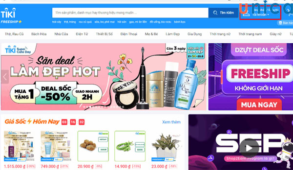 Truy cập vào website Tiki