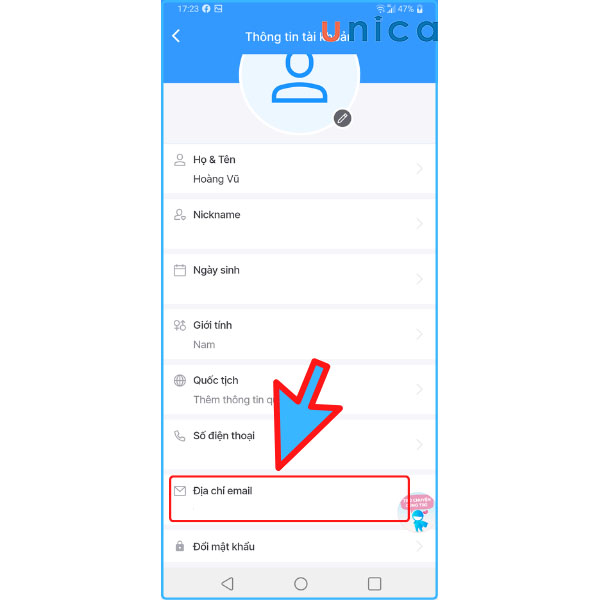 Chọn số điện thoại và email để thay đổi