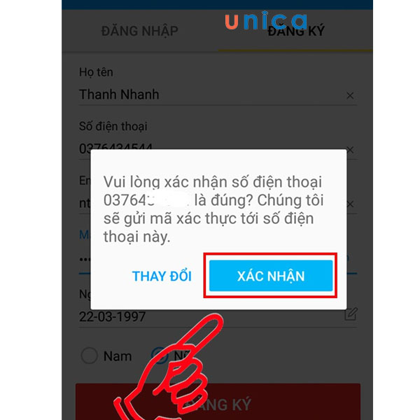 Chọn xác nhận