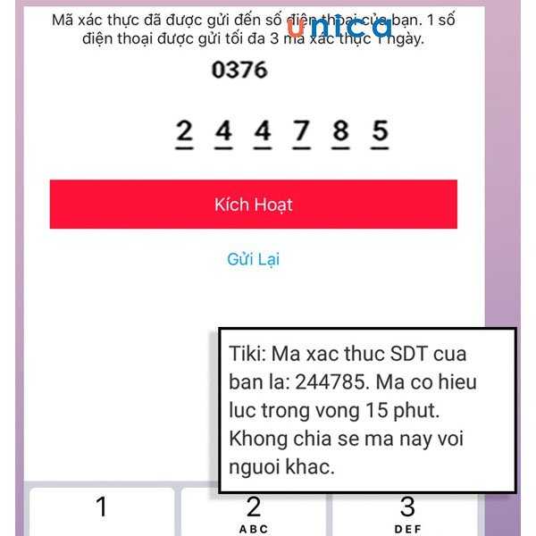 Nhập mã xác nhận 6 số