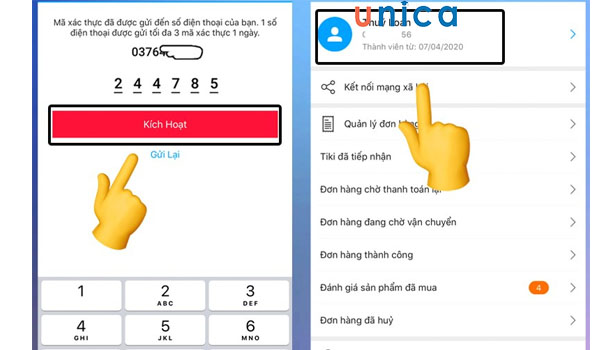 Kích hoạt tài khoản Tiki
