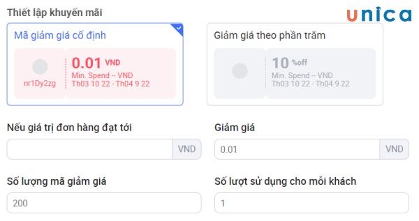 Mã giảm giá theo phần trăm