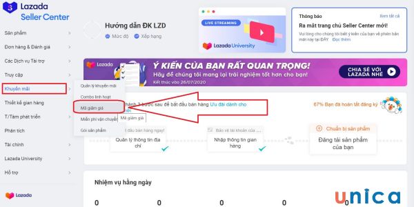 Chọn Mã giảm giá trong mục Khuyến mãi như hình