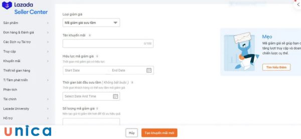 Giao diện tạo mã giảm giá
