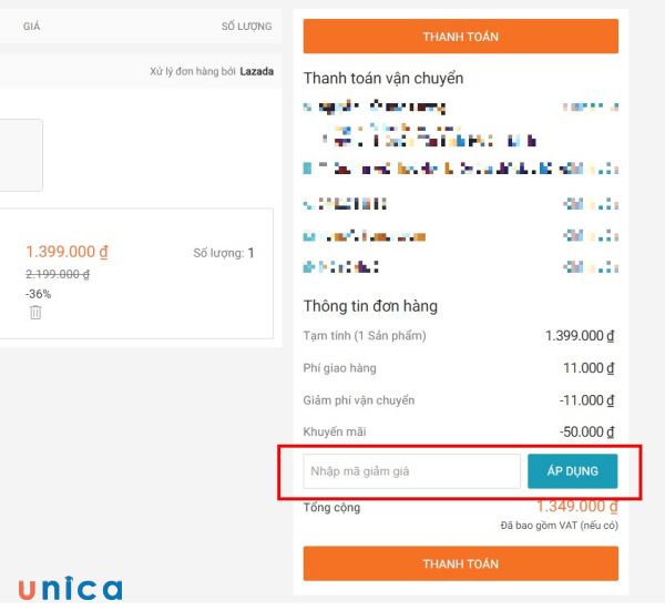 Mã giảm giá Lazada sẽ được áp dụng khi khách hàng thanh toán đơn hàng