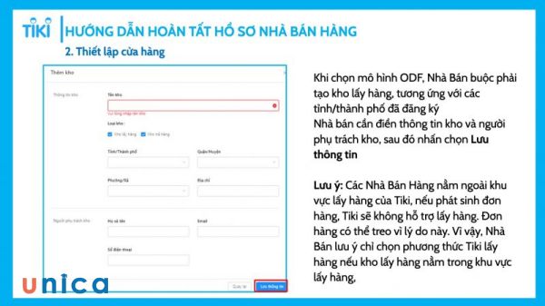 Nếu chọn mô hình ODF, nhà bán phải tạo kho lấy hàng, theo các tỉnh/thành phố đã đăng ký
