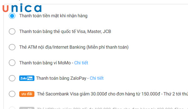 Lựa chọn hình thức thanh toán khi nhận hàng