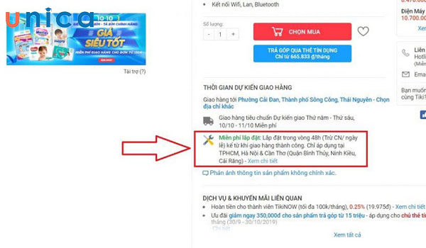 Tuỳ từng khu vực sẽ được miễn phí lắp đặt