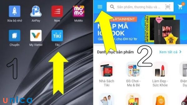 Vào app và đăng nhập vào tài khoản Tiki