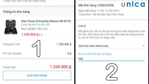 Chọn một Lý do hủy đơn hàng