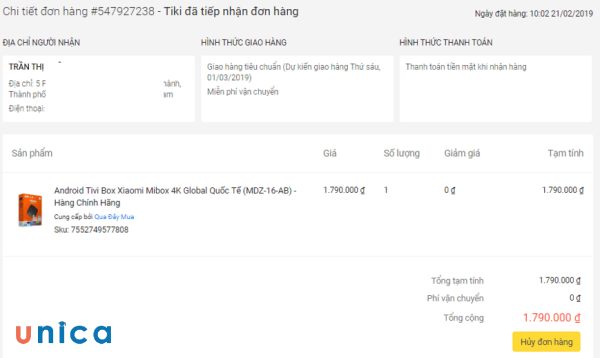 Chờ đợi từ 3 đến 5 ngày làm việc để nhận được hoàn tiền sau khi hủy đơn hàng