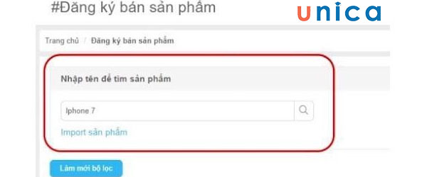 Tìm kiếm sản phẩm có sẵn trên hệ thống