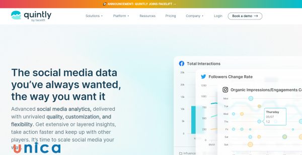 Quintly là một công cụ mạnh mẽ được thiết kế đặc biệt để giúp bạn phân tích và theo dõi hoạt động của đối thủ trên Facebook