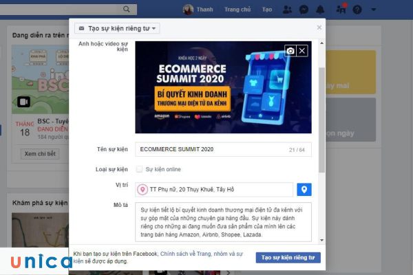 Chọn Tạo sự kiện