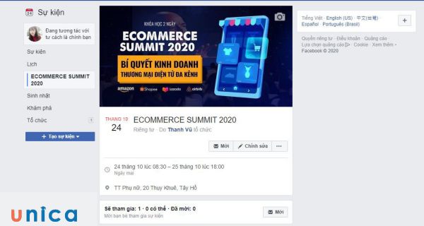 Giao diện của sự kiện