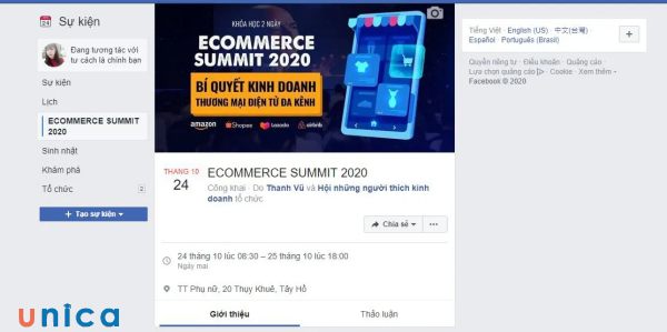 Giao diện của sự kiện