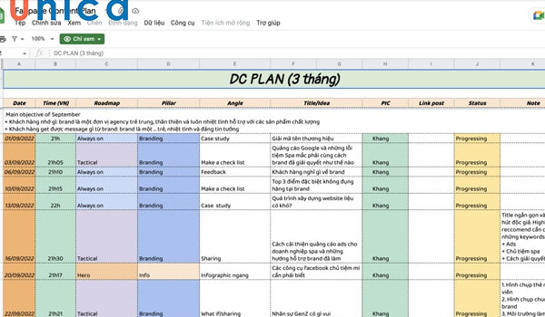 Mẫu kế hoạch content 3