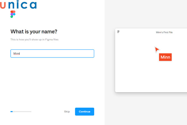 Nhập tên đăng ký của bạn trên Figma