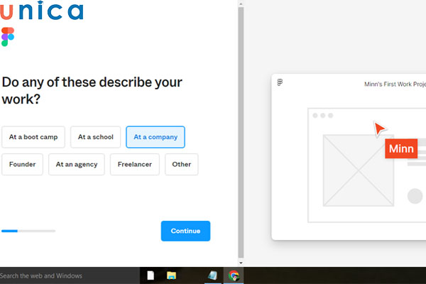 Nhấn chọn công việc hiện tại của bạn rồi chọn Continue