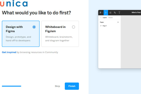 Chọn Design with Figma rồi nhấn Finish