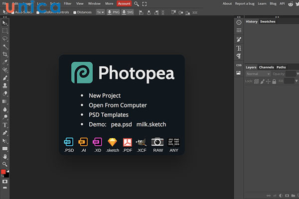 Photopea Online Editor là công cụ mở và chỉnh sửa file PSD miễn phí