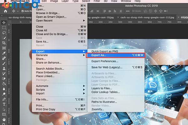 Thao tác chọn Export As