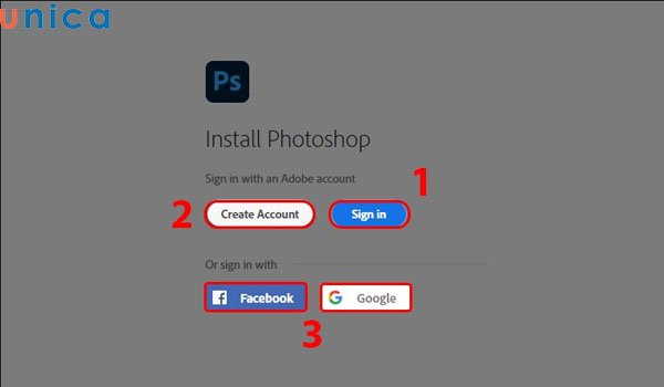 Chọn đăng nhập hoặc đăng ký tài khoản Adobe.