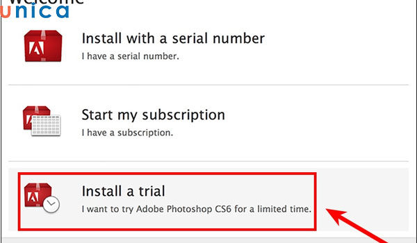 Chọn Install a Trial