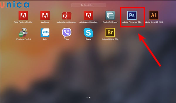 Biểu tượng phần mềm Photoshop trên màn hình.