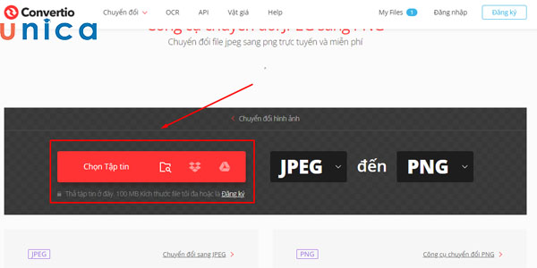 Tải ảnh muốn chuyển đuôi lên