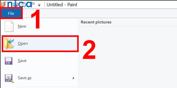 Chọn File và Open để chèn hình