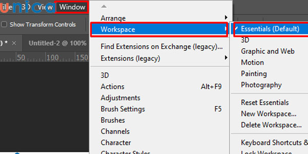 Đưa về giao diện Photoshop mặc định