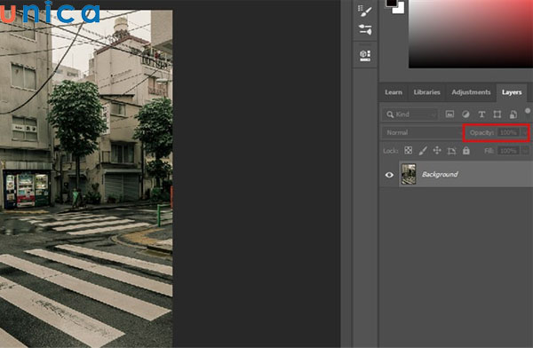 Mục Opacity bị vô hiệu hoá không điều chỉnh được