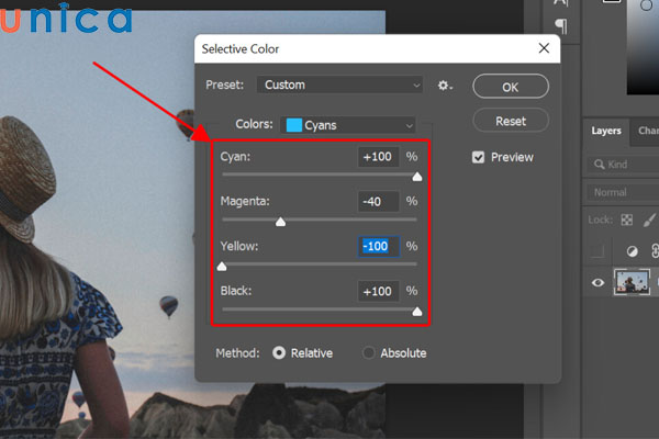 Điều chỉnh các thông số chỉnh màu