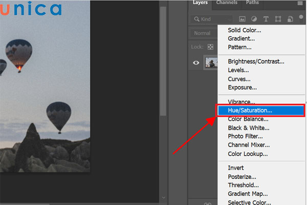 Chọn Hue and Saturation