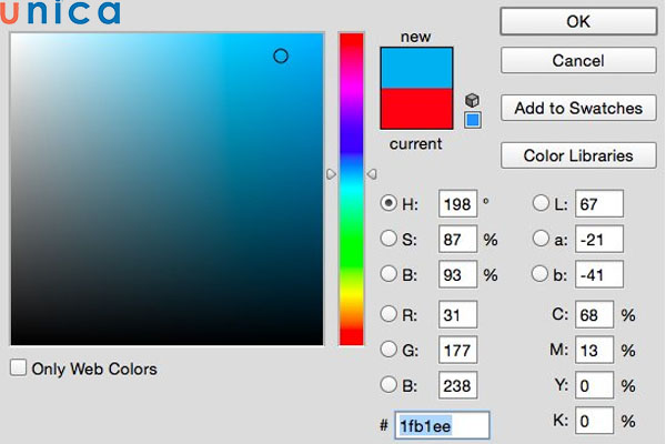 Điều chỉnh công cụ Color tạo màu