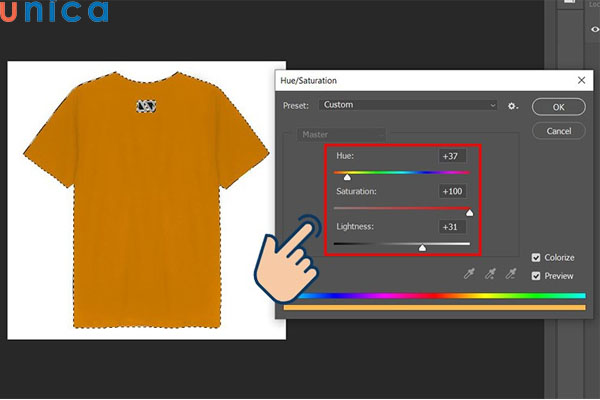 Điều chỉnh thông số đổi màu áo