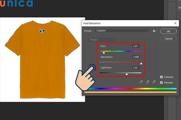 Điều chỉnh thông số đổi màu áo