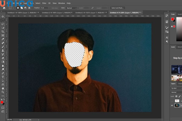 Nhấn Delete để xoá vùng mặt bên dưới