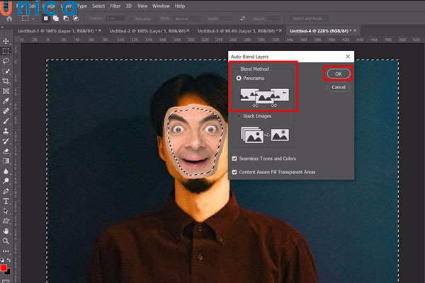 Lựa chọn chế độ Blend là Panorama