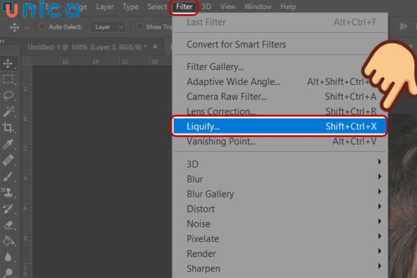 Thao tác chọn Liquify