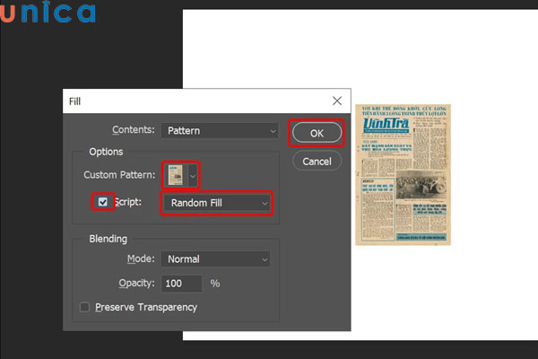 Thao tác để chọn kiểu Pattern