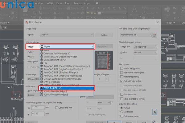 Chọn DWG to PDF.pc3